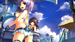 Clouds anime girls bikini original characters swimming pools