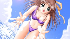 Clouds anime girls blue eyes green eyes brunettes cleavage 