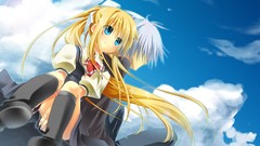 Clouds anime girls boots blue eyes seifuku gray hair kamio 