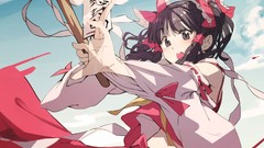 Clouds anime girls brown eyes brunettes hakurei reimu touhou 