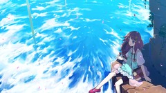 Clouds anime girls flower petals skyscapes