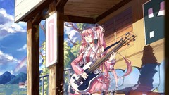 Clouds Anime guitars pink hair pink eyes anime girls hatsune 