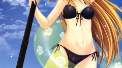Clouds Anime hats skies ecchi bikini low-angle shot