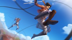 Clouds Anime houses Swords anime girls skies mikasa ackerman 