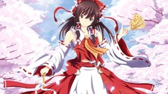 Clouds Anime long hair anime girls brown eyes hakurei reimu 