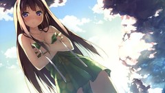 Clouds Anime outdoors anime girls blue eyes brunettes skies 