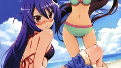 Clouds Anime red eyes Beaches long hair purple eyes ecchi 