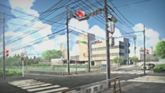 Clouds Anime roads buildings cityscapes illustrations skyscapes 