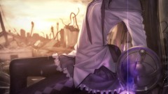 Clouds Anime ruins Ribbons shields skirts long hair anime girls 