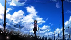 Clouds Anime skirts smiling anime girls school uniforms short 