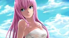 Clouds Anime wet pink hair long hair anime girls blue eyes 