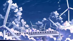 Clouds Anime windmills skyscapes trains