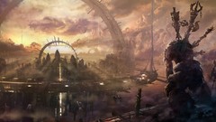 Clouds arches cities science fiction digital art fantasy art