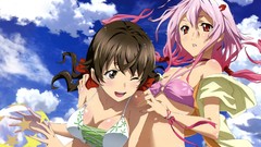 Clouds balls red eyes Ribbons bows pink hair smiling long hair 