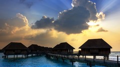 Clouds Beaches cabin sunlight waterscapes