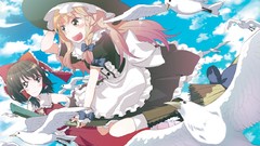 Clouds Birds hats Ribbons blondes seagulls long hair brown eyes 