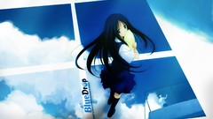 Clouds blue hair long hair anime girls blue eyes scenic Blue 