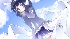 Clouds blush anime girls blue eyes short hair black hair animal 