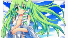Clouds blush long hair green eyes kochiya sanae green hair 
