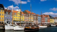 Clouds Boats Denmark houses copenhagen blue skies harbours 