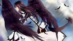 Clouds Books wings feathers dress back long hair blue eyes 