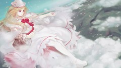 Clouds branches dress hats flying red eyes bows blondes long 