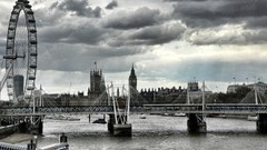 Clouds Bridges architecture cityscapes grayscale