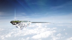 Clouds Bridges artwork skyscapes floating islands