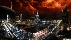 Clouds bright lights Skyscrapers planets buildings science 