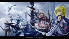 Clouds brown dress armor gloves blue hair long hair anime girls 