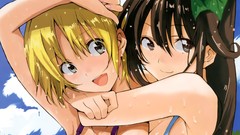 Clouds brown wet faces outdoors blondes long hair anime girls 