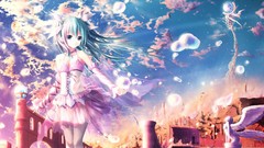 Clouds bubbles dress long hair blue eyes hatsune miku vocaloid 