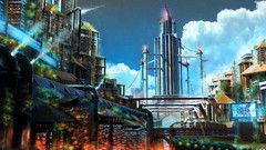 Clouds buildings science fiction futuristic