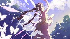 Clouds Butterflies wings Fairies brown dress red eyes long hair 