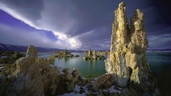 Clouds California lakes rock formations Mono Lake
