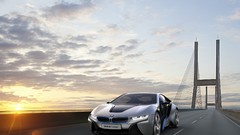 Clouds cars BMW Bridges vehicles concept art BMW i8 concept