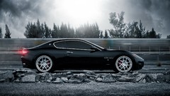 Clouds cars taillights Rims Maserati granturismo black cars 