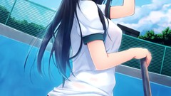 Clouds cats ass Shorts fences blush long hair anime girls blue 