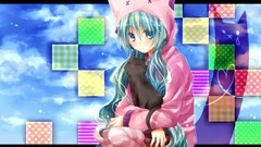 Clouds cats hoodies blush long hair hatsune miku vocaloid 