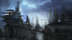 Clouds City Lights cities science fiction skies artwork digital 