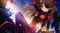 Clouds cross Anime sitting smiling long hair anime girls blue 