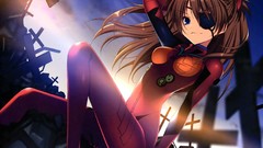 Clouds cross Anime sitting smiling long hair anime girls blue 