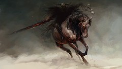 Clouds dark weapons Horses Knights Warriors skulls skies