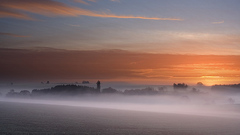 Clouds dawn fields fog