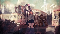 Clouds dolls anime girls brunettes school uniforms short hair 