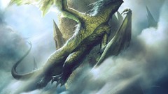 Clouds Dragons flying Castles skies magic: the gathering 