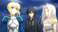 Clouds dress armor white hair saber red eyes long hair anime 