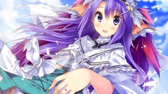Clouds dress gloves Rune anime girls purple hair purple eyes 