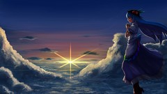 Clouds dress hats blue hair long hair anime girls closed eyes 