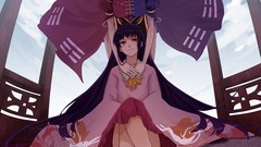 Clouds dress hats Princess socks white hair red eyes sitting 